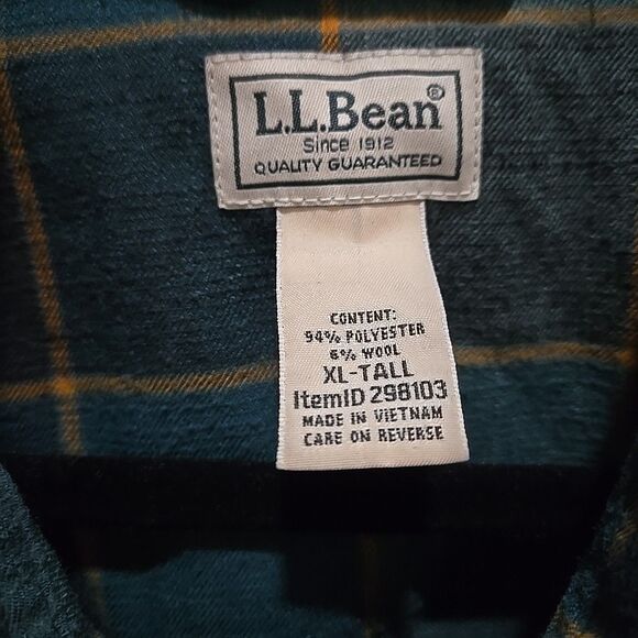 VTG LLBean Snap Flannel Shirt Mens XLTall Green Lightweight Canvas Long Sleeve - Picture 4 of 16